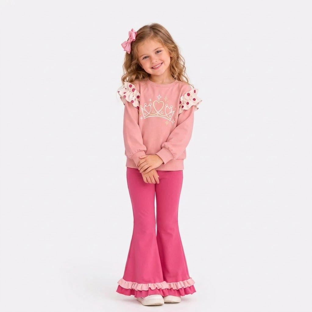 MOQ 5 Long sleeves princess ruffle top flare pants girls outfits