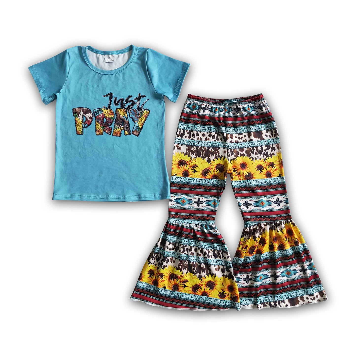 Just pray blue shirt sunflower pants girls clothing