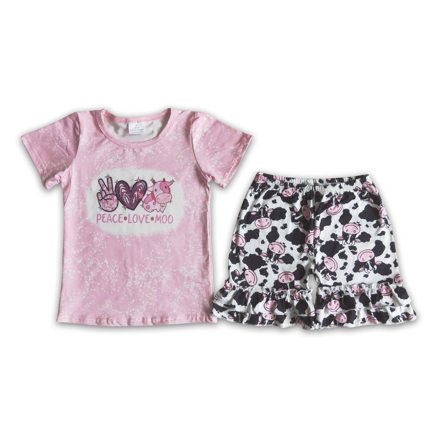 Peace love moo pink girls clothing set