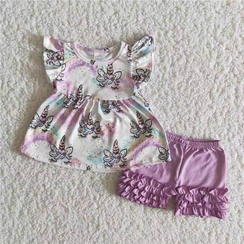 Unicorn tunic lavender shorts girls boutique clothing