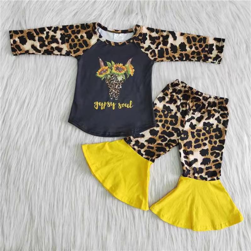 Bull skull sunflower leopard children outfits