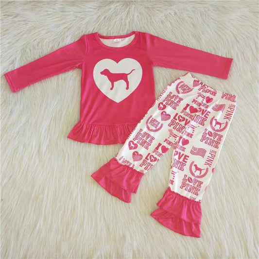 Heart dog print ruffle pants kids clothing girls