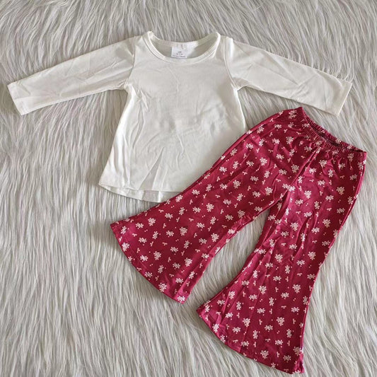 White cotton top floral pants children boutique clothing