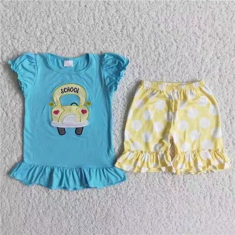 School bus embroidery girls back to school set