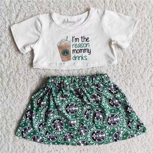 Crop top match skirt baby girls coffee outfits