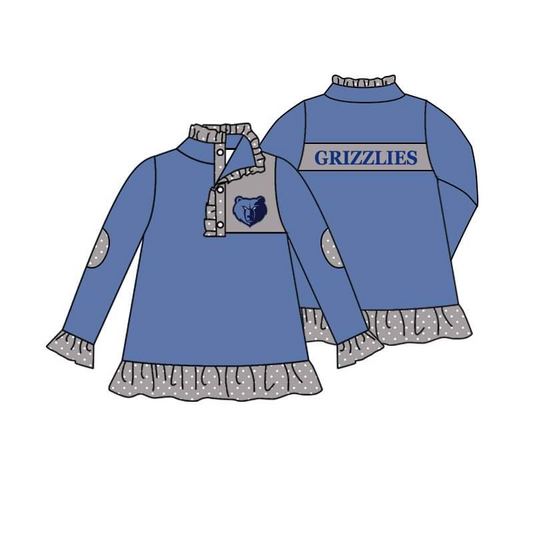 MOQ 3 pcs bear blue kids girls team pullover