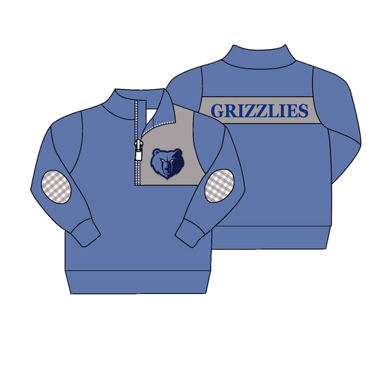 MOQ 3 pcs bear blue kids boy team pullover