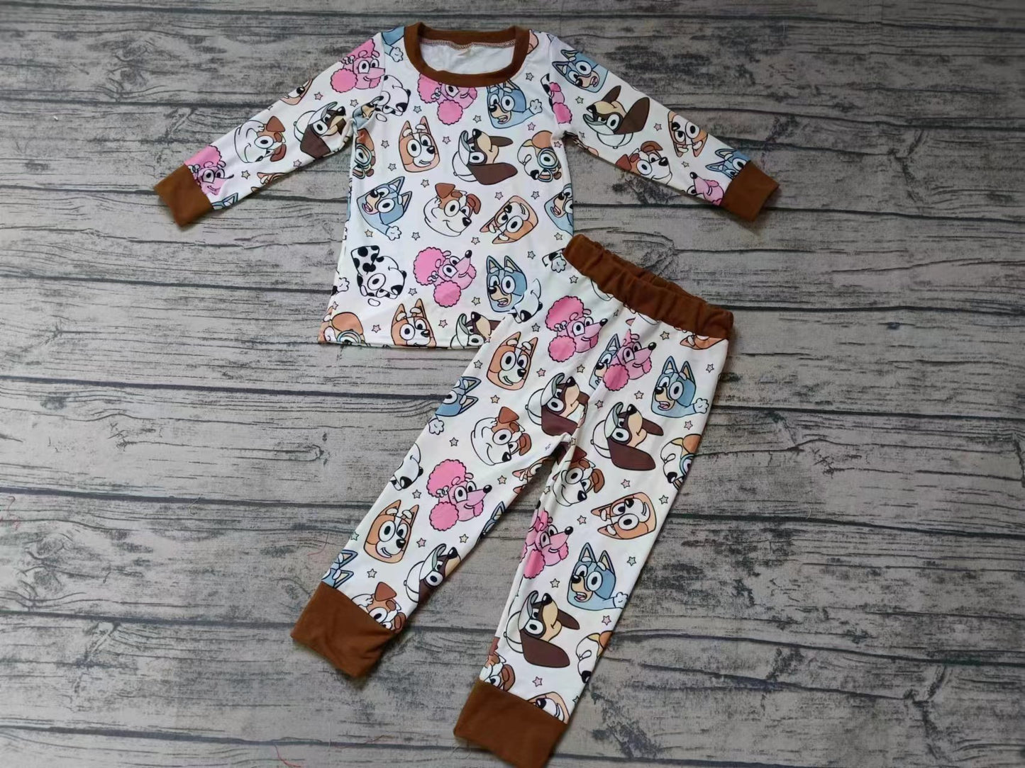 MOQ 5 Dogs long sleeves brown baby kids pajamas