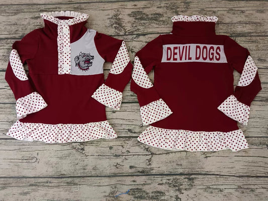 MOQ 5 marroon dogs polka dots girls team pullover