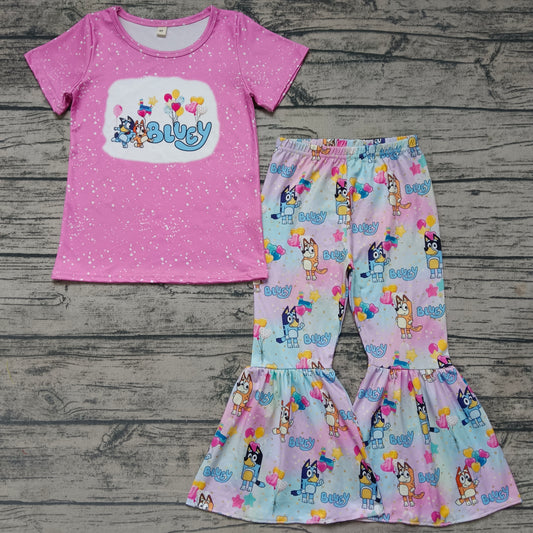 MOQ 5 Pink balloon dogs kids girls clothing set