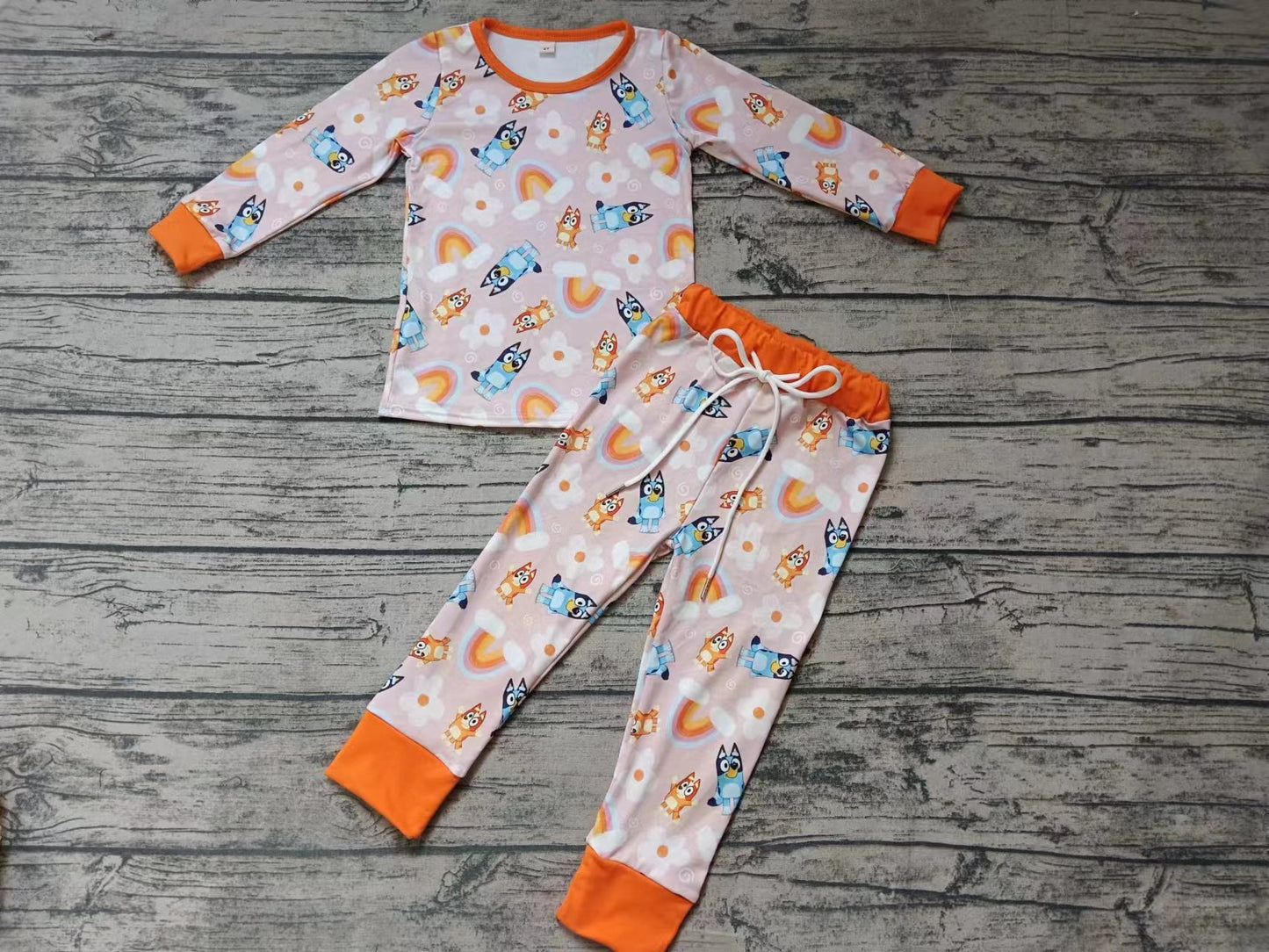 MOQ 5 Orange rainbow dogs baby kids pajamas