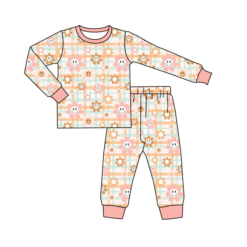 MOQ 5 flower smile baby girls pajamas