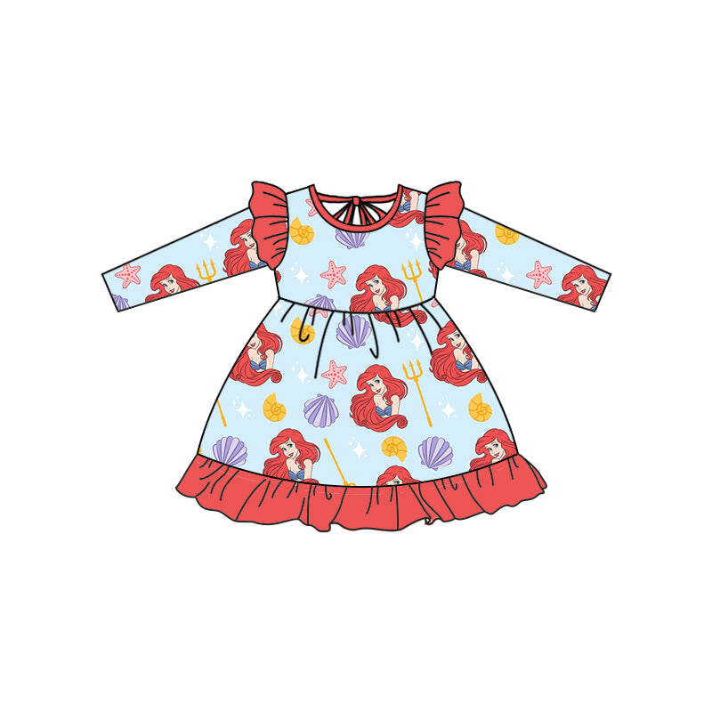 MOQ 5 red long sleeves fish princess girls dresses