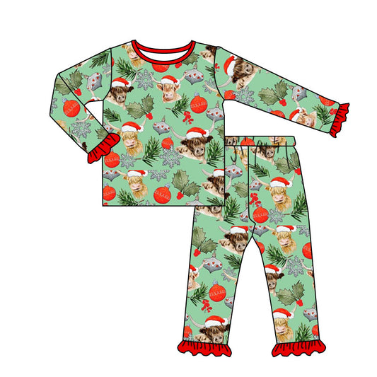 MOQ 5 highland cow western girls Christmas pajamas