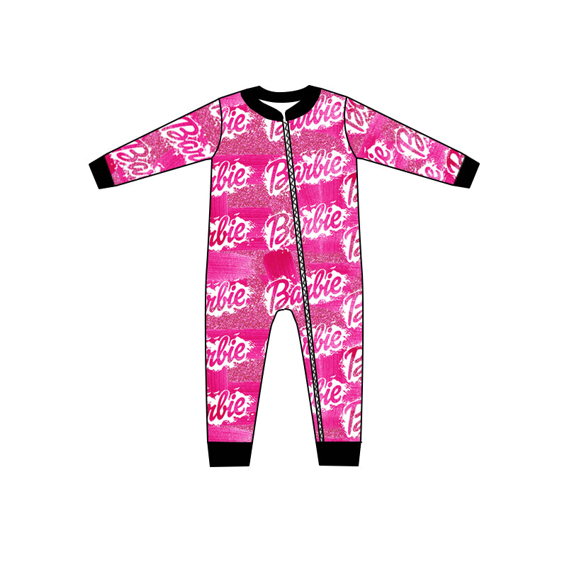 MOQ 5 PCS hot pink party baby girls zipper romper