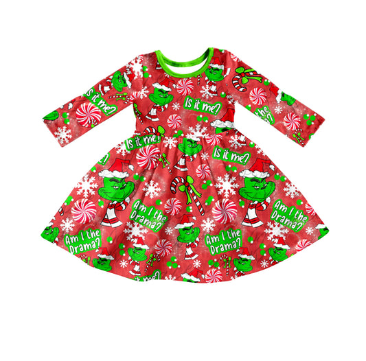 MOQ 5 long sleeves green face candy girls Christmas dress