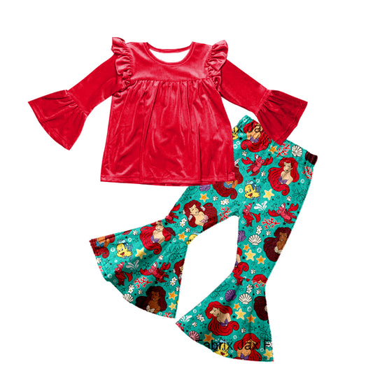 MOQ 5 red tunic princess bell bottom pants girls clothes