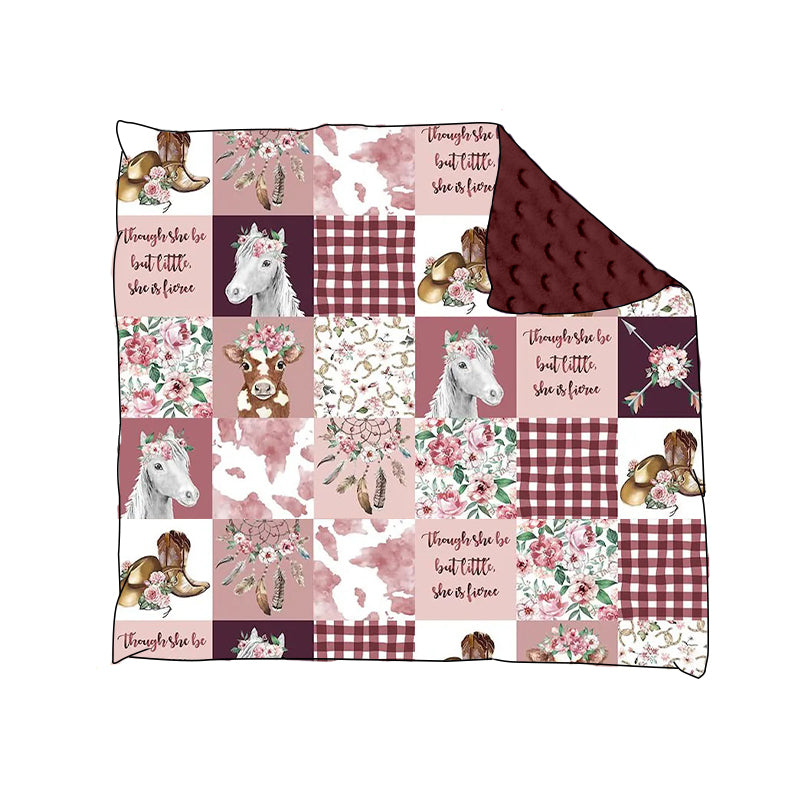 MOQ 5 horse floral boots patchwork baby girls blankets