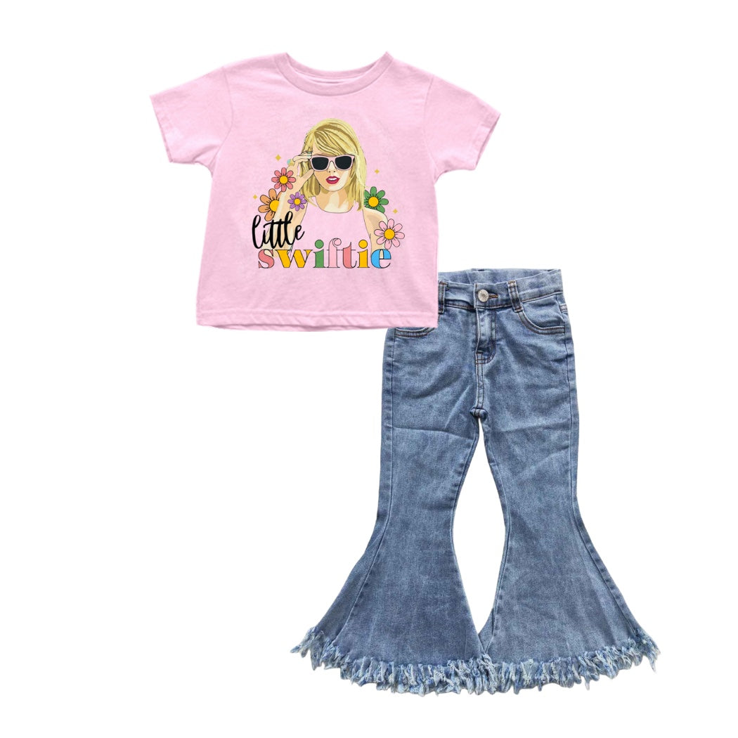 MOQ 3 pcs pink top tassels jeans ears singer girls clothing