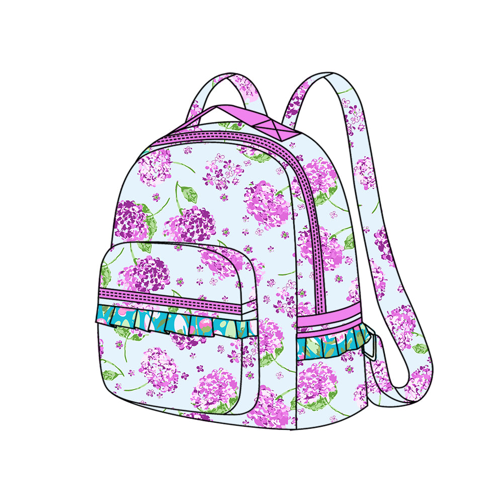 Purple flower ruffle girls backpack