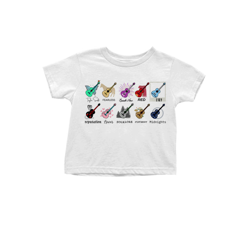 MOQ 3 pcs short sleeves white guitar singer girls shirt