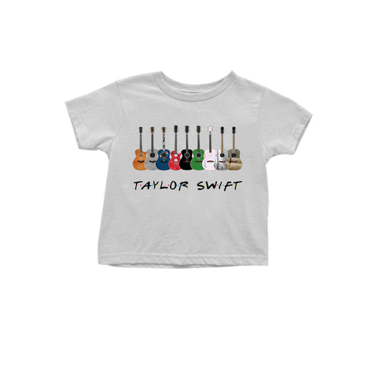 MOQ 3 pcs short sleeves white guitar singer kids girls shirt