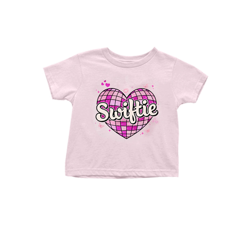 MOQ 3 pcs short sleeves pink heart singer kids girls shirt
