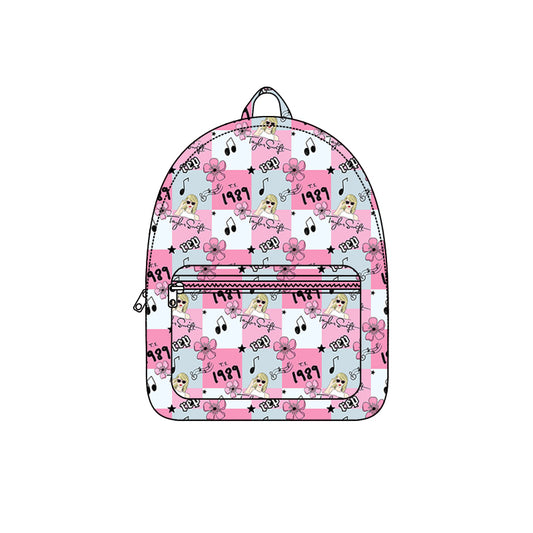 Pink plaid flower singer girls backpack