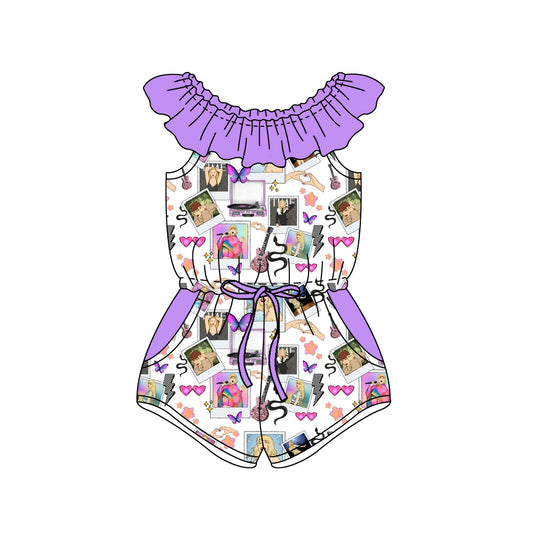 MOQ 3 lavender butterfly pocket singer girls jumpsuit