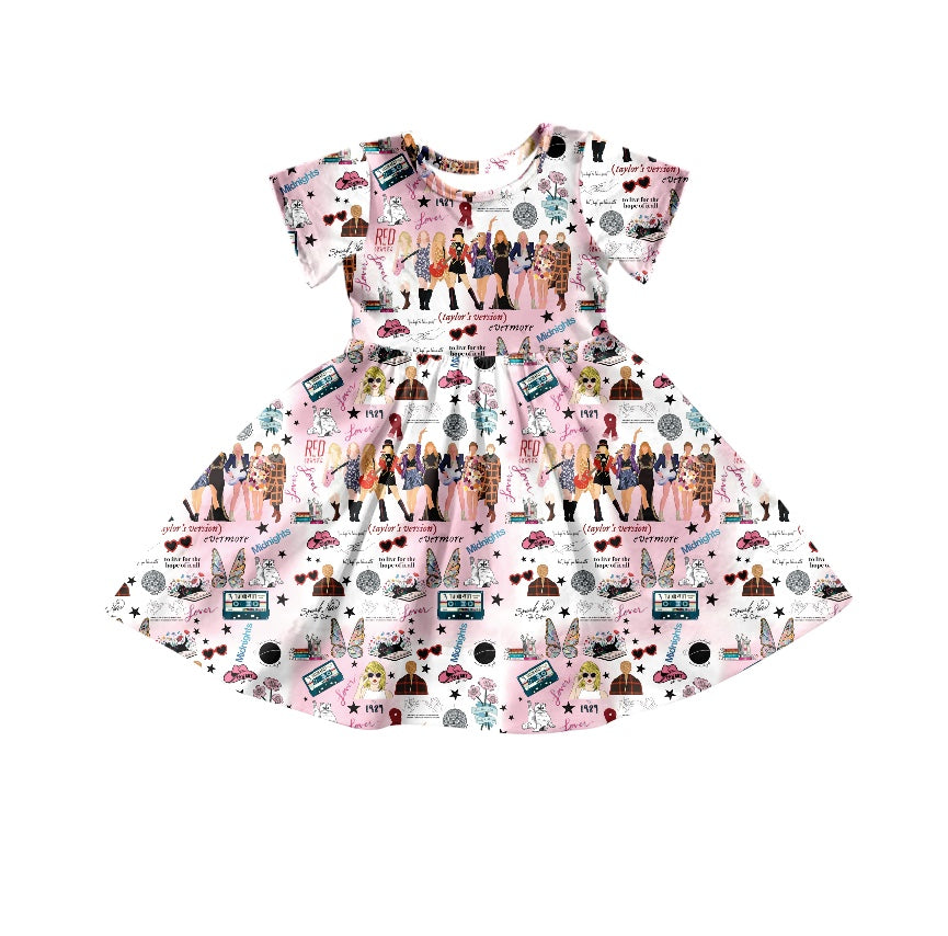 MOQ 3 short sleeves hat butterfly singer girls dress