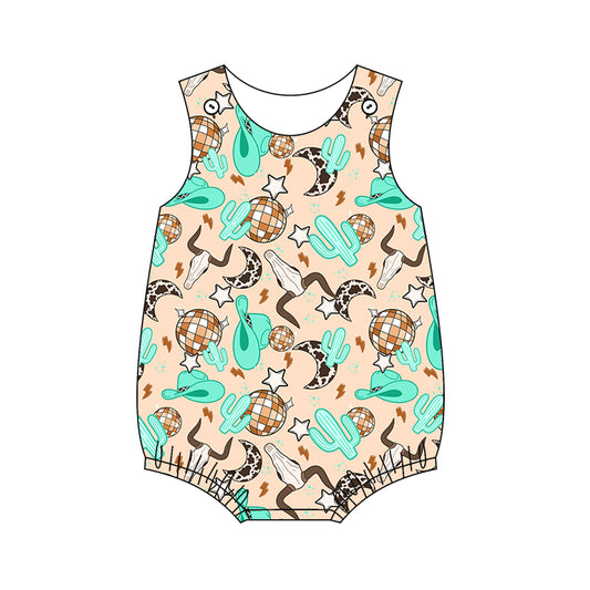 MOQ 3 pcs sleeveless cactus bull skull baby western romper