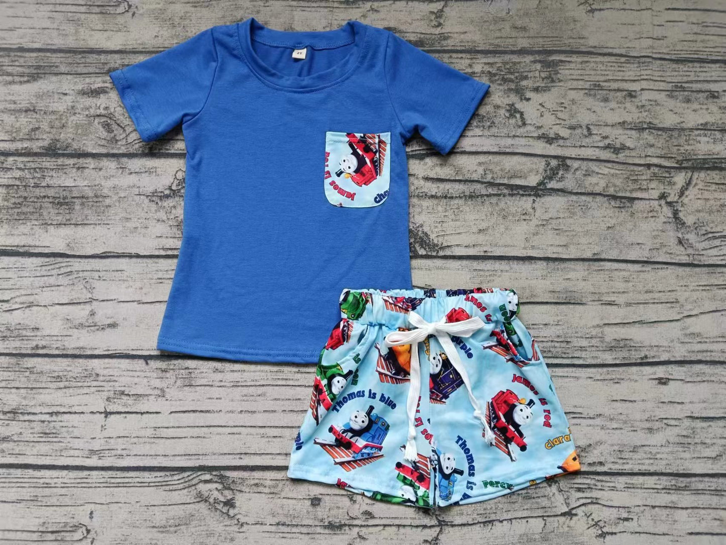 MOQ 3 blue pocket top train shorts boys summer clothes