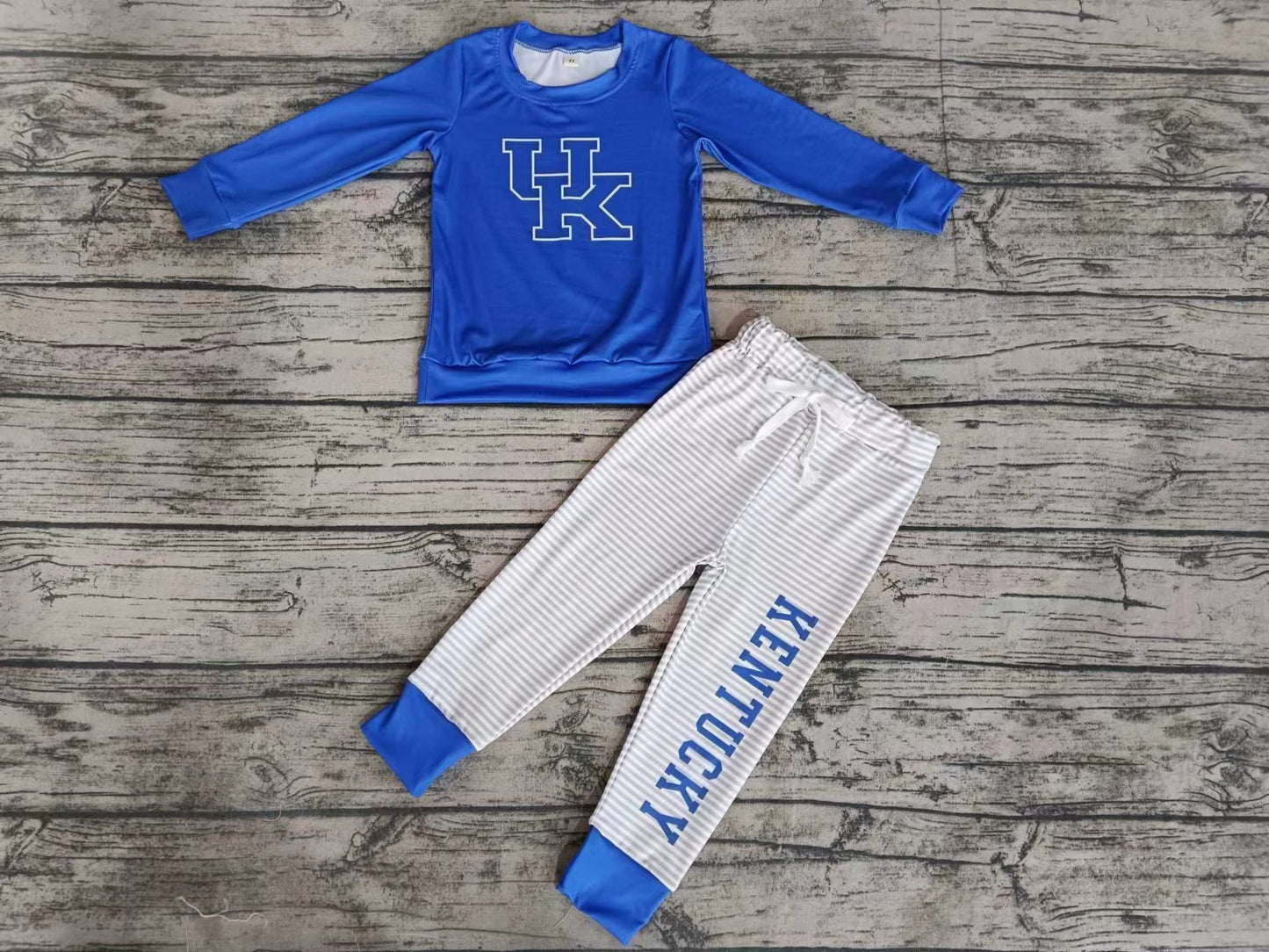 MOQ 3 Long sleeves blue U K top stripe pants boys team set