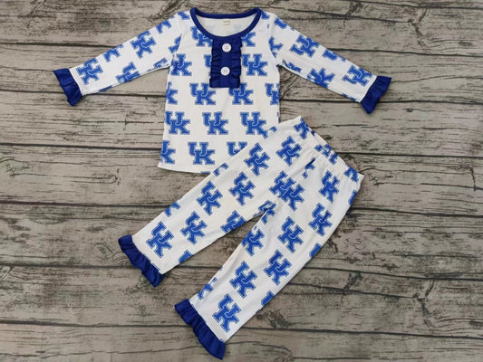 MOQ 3 Long sleeves white U K kids girls team pajamas