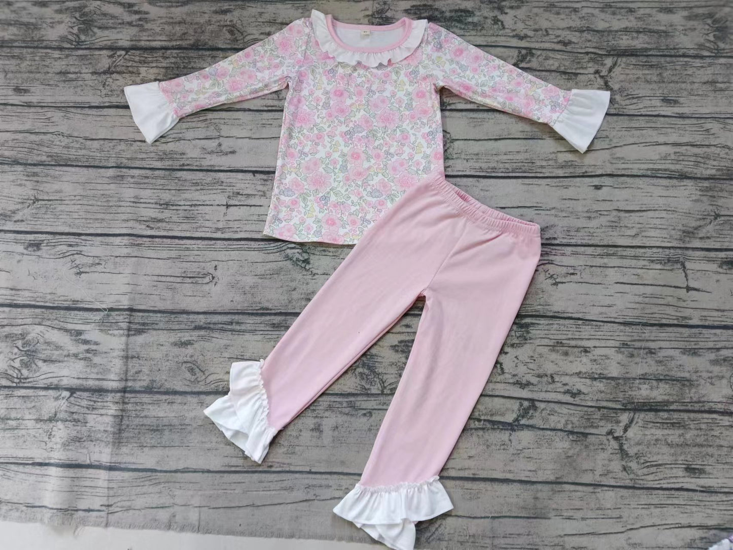 MOQ 3 Long sleeves pink floral top pants girls clothes