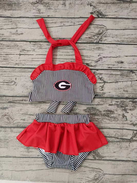 MOQ  3 G stripe kids girls two pieces team swimsuit