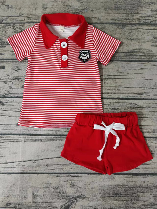 MOQ 3 red stripe dog top shorts kids boys team outfits