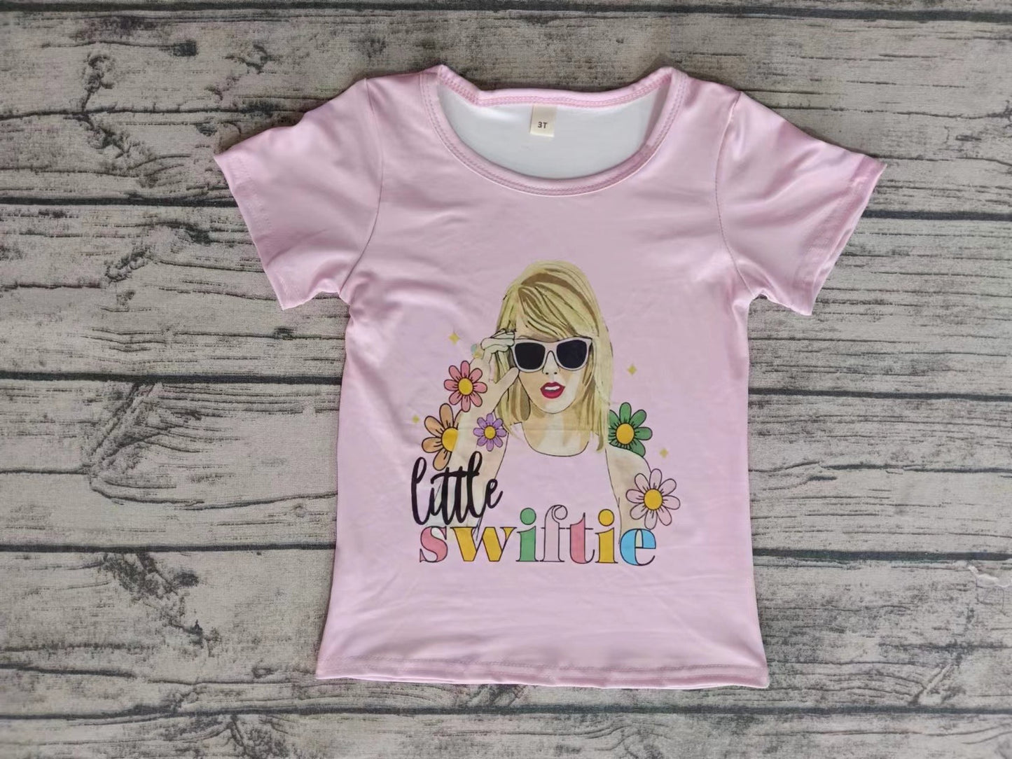 MOQ 3 pink short sleeves floral singer girls shirt