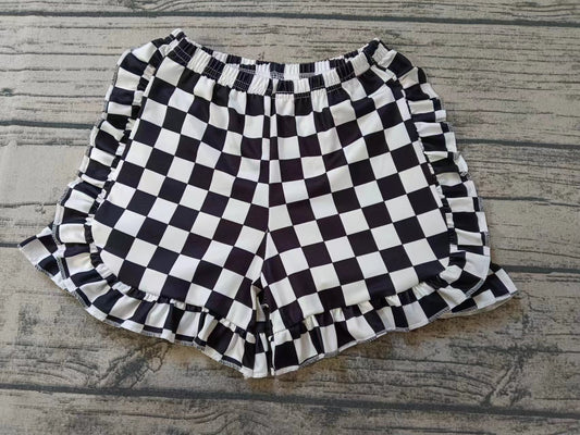 MOQ 3 Black plaid ruffle baby girls summer shorts
