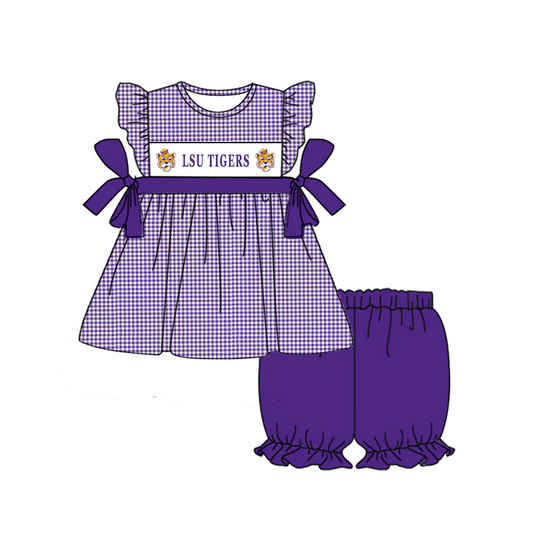 Deadline April 22 purple plaid tigers tunic shorts girls team outfits
