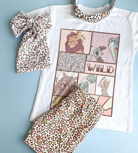 MOQ 3 Short sleeves lion leopard mouse kids girls outfits