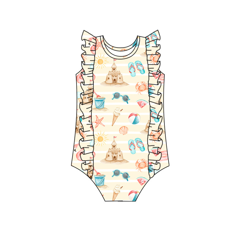 MOQ 3 sandcastle ice cream girls one piece swimsuit