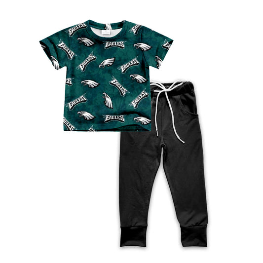 MOQ 3 pcs short sleeves eagle top pants boys team clothes