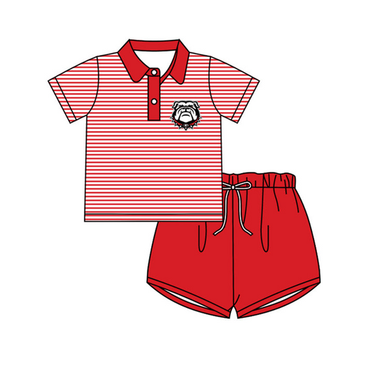 Deadline July 12 red dog stripe kids boys team polo shirt set