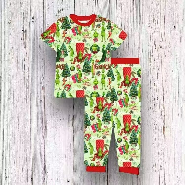 Deadline July 12 short sleeves green face top pants kids Christmas pjs