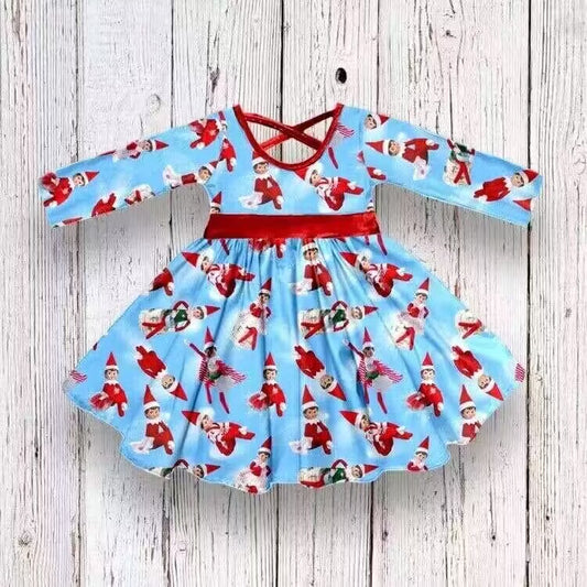 Deadline July 12 long sleeves red hat kids girls Christmas dresses