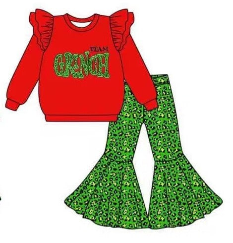 Deadline July 12 green face red top leopard girls Christmas outfits