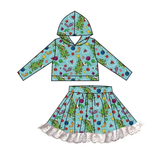 Deadline July 12 heart green face hoodie skirt girls Christmas set