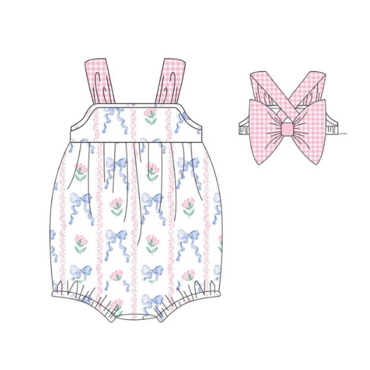 Deadline July 16 pink plaid bow floral baby girls romper