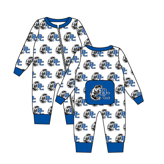 Deadline July 22 blue B C long sleeves baby boy zipper team romper